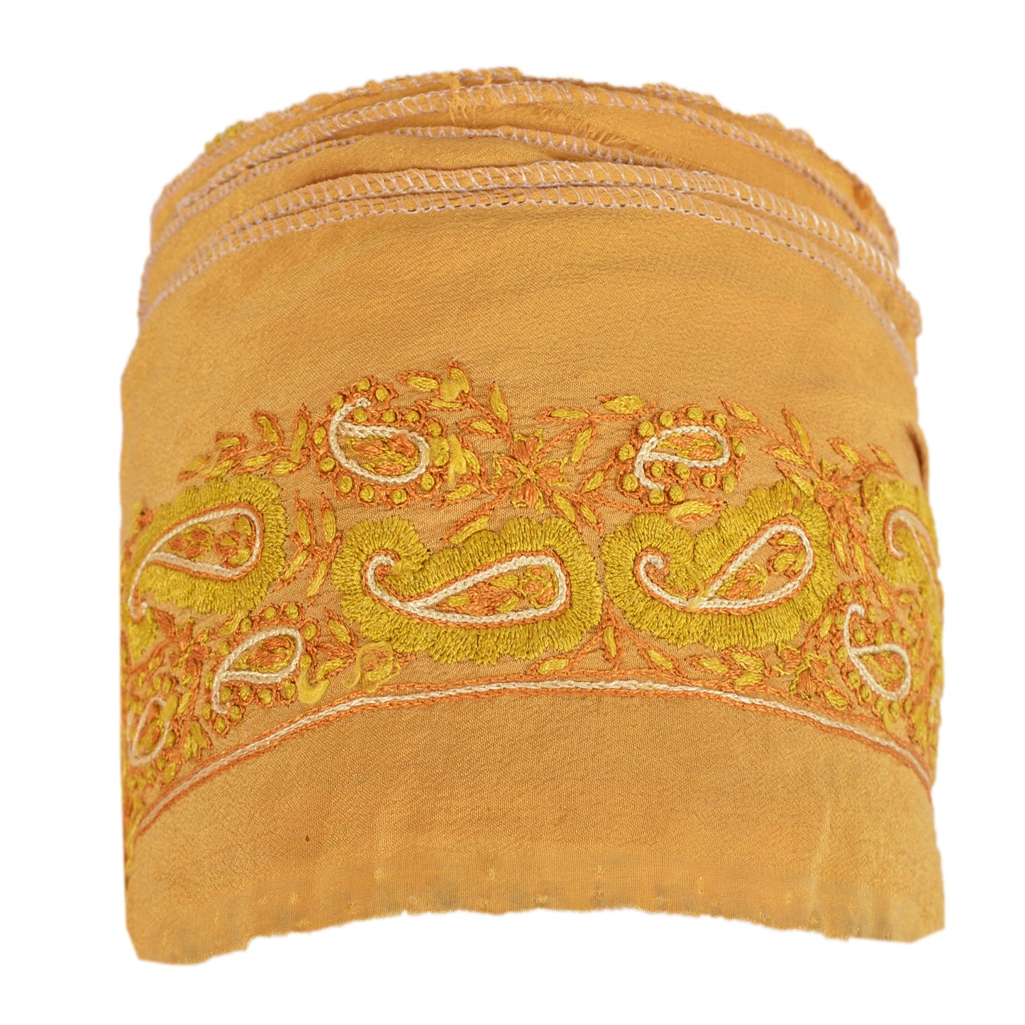 Sanskriti Vintage Sari Border Hand Embroidery 1 YD Trim Ribbon Saffron Silk Lace