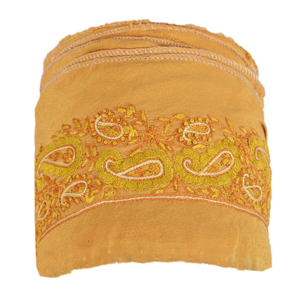 Sanskriti Vintage Sari Border Hand Embroidery 1 YD Trim Ribbon Saffron Silk Lace