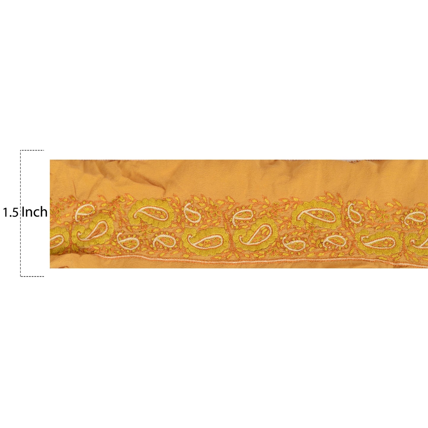 Sanskriti Vintage Sari Border Hand Embroidery 1 YD Trim Ribbon Saffron Silk Lace