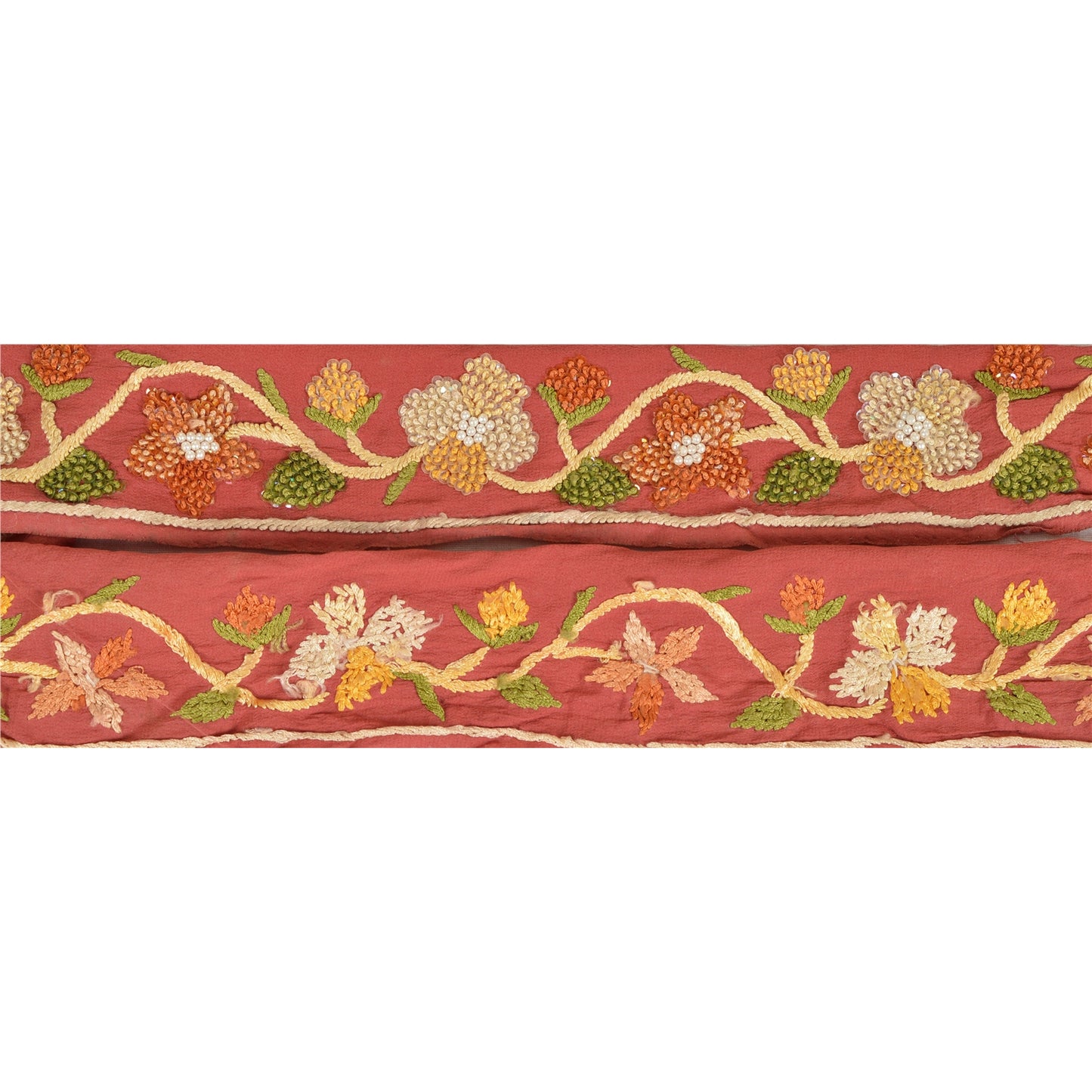 Sanskriti Vintage Sari Border Hand Beaded 1 Yd Indian Trim Sewing Pink Soft Lace