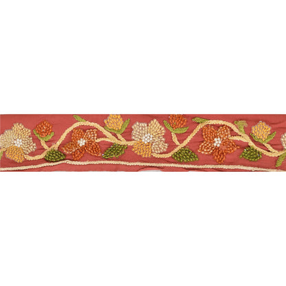 Sanskriti Vintage Sari Border Hand Beaded 1 Yd Indian Trim Sewing Pink Soft Lace