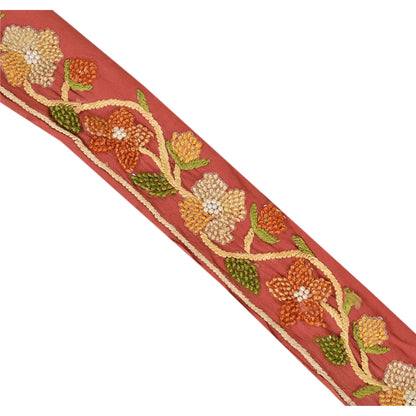 Sanskriti Vintage Sari Border Hand Beaded 1 Yd Indian Trim Sewing Pink Soft Lace