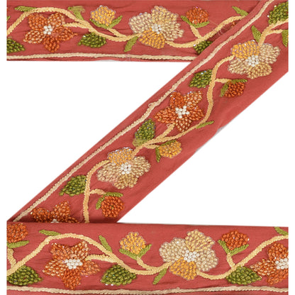 Sanskriti Vintage Sari Border Hand Beaded 1 Yd Indian Trim Sewing Pink Soft Lace