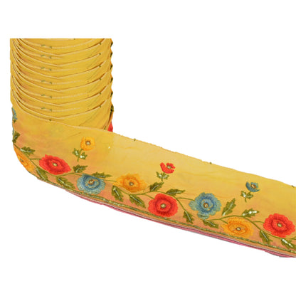 Sanskriti Vintage Sari Border Hand Beaded 1 Yd Indian Trim Sewing Yellow Lace