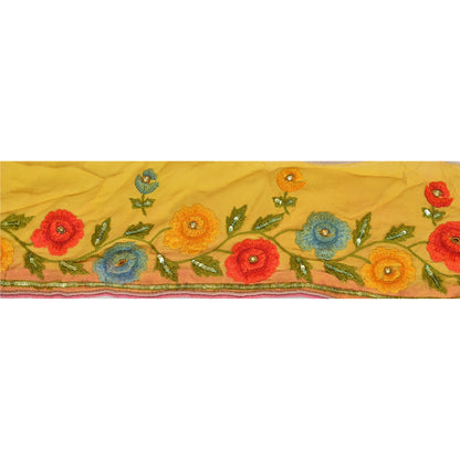 Sanskriti Vintage Sari Border Hand Beaded 1 Yd Indian Trim Sewing Yellow Lace
