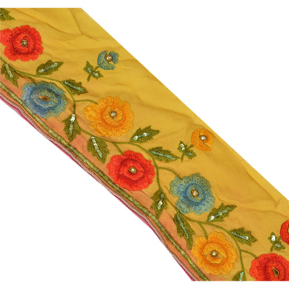 Sanskriti Vintage Sari Border Hand Beaded 1 Yd Indian Trim Sewing Yellow Lace