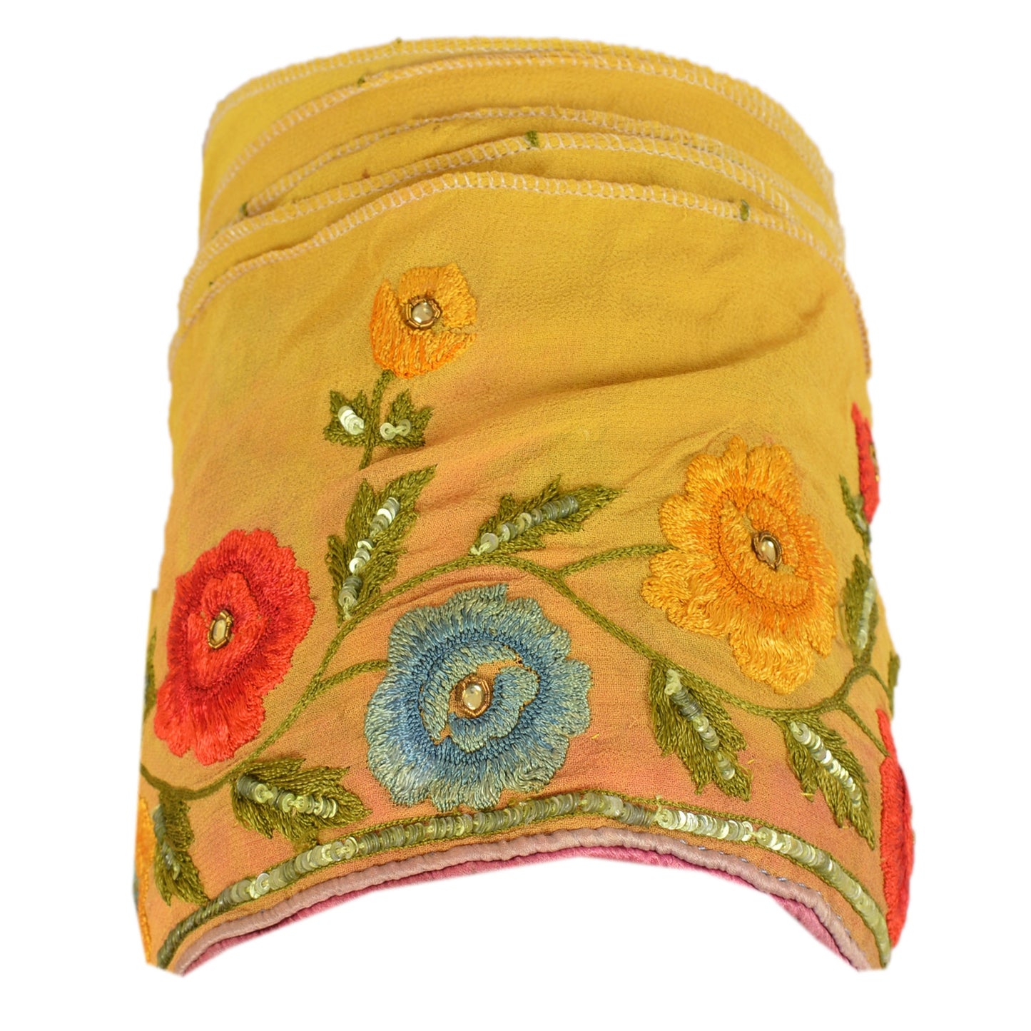 Sanskriti Vintage Sari Border Hand Beaded 1 Yd Indian Trim Sewing Yellow Lace