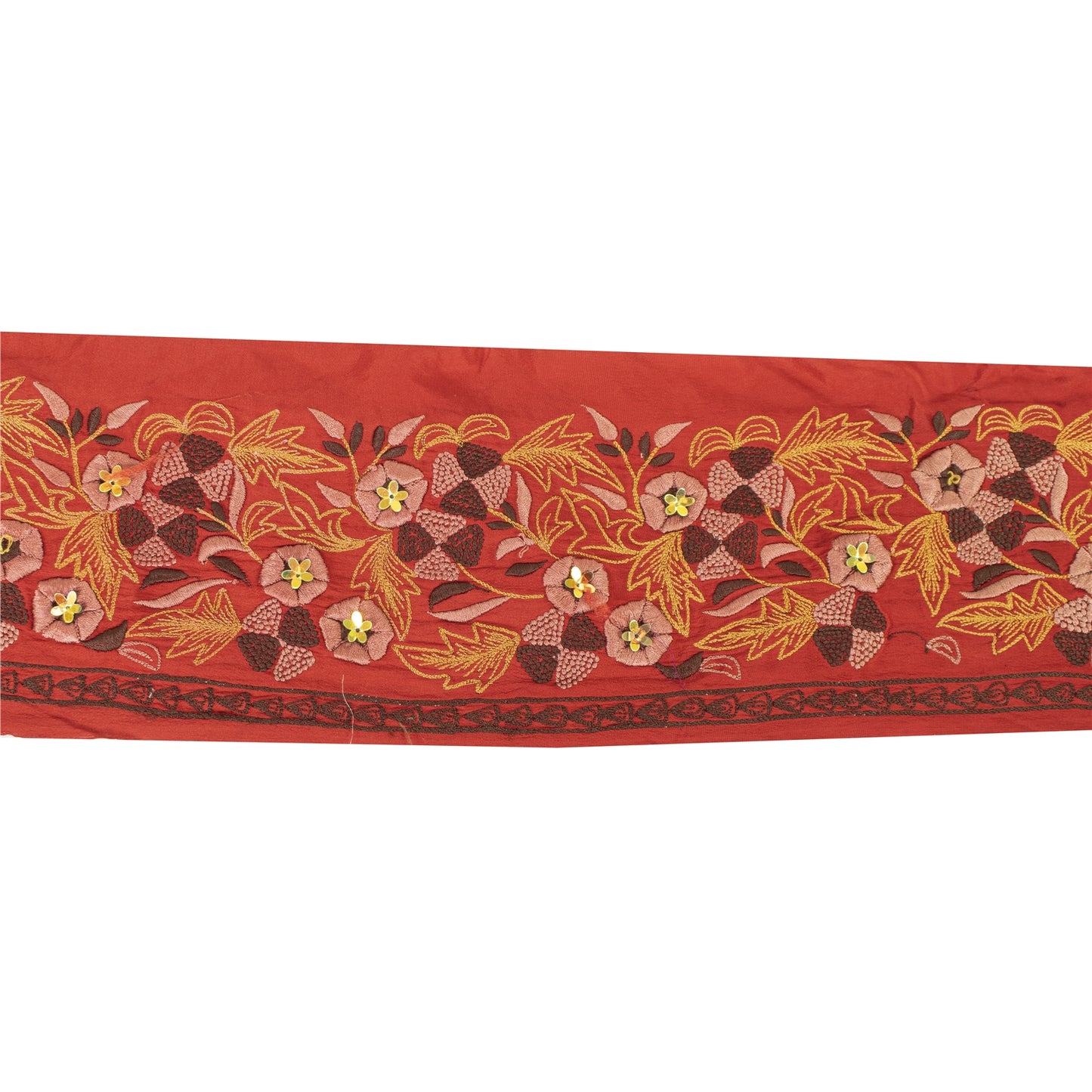 Sanskriti Vintage Border Antique Hand Beaded 1 YD Indian Trim Sewing Red Lace