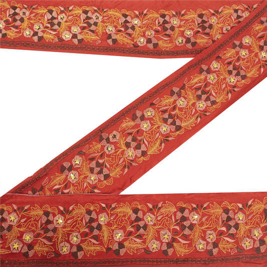 Sanskriti Vintage Border Antique Hand Beaded 1 YD Indian Trim Sewing Red Lace