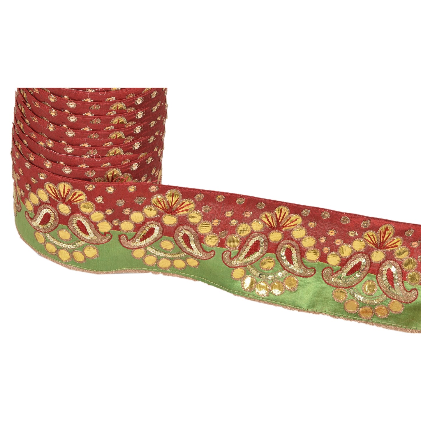 Sanskriti Vintage Saree Border Hand Beaded 1 Yard Indian Trim Sewing Green Lace