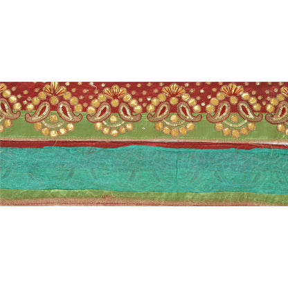 Sanskriti Vintage Saree Border Hand Beaded 1 Yard Indian Trim Sewing Green Lace