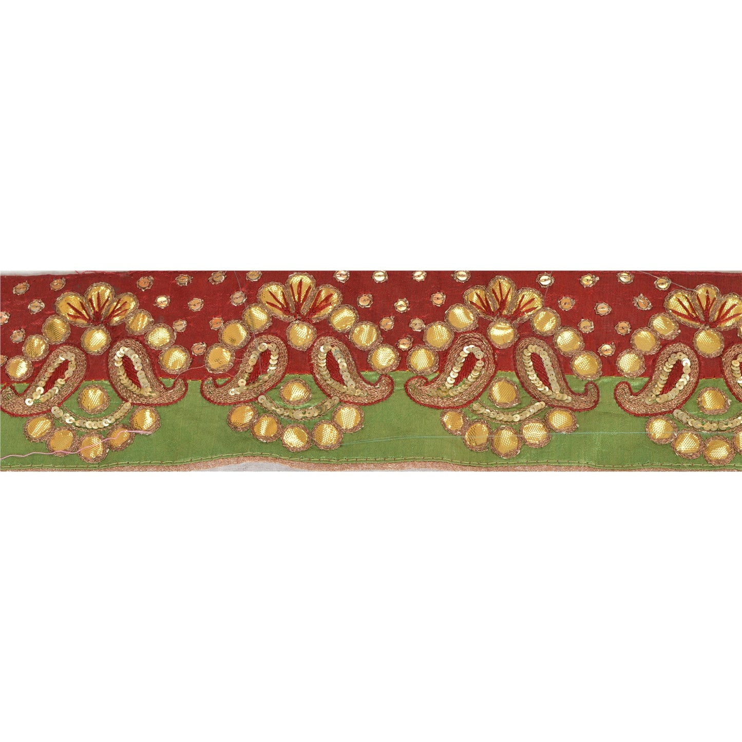 Sanskriti Vintage Saree Border Hand Beaded 1 Yard Indian Trim Sewing Green Lace