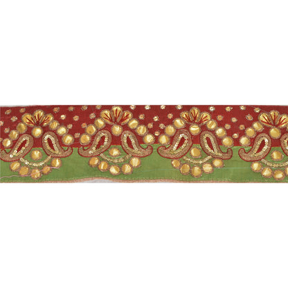 Sanskriti Vintage Saree Border Hand Beaded 1 Yard Indian Trim Sewing Green Lace
