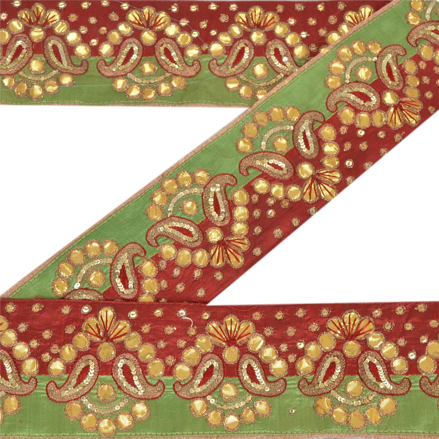 Sanskriti Vintage Saree Border Hand Beaded 1 Yard Indian Trim Sewing Green Lace