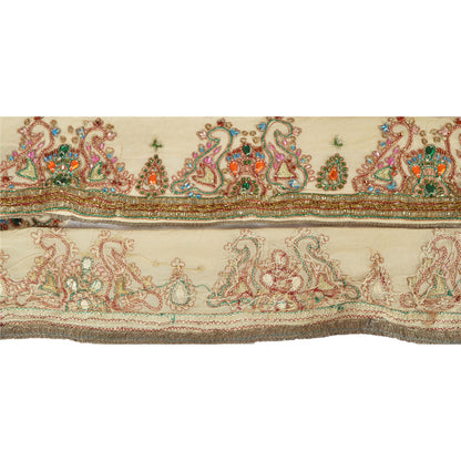 Sanskriti Vintage Sari Border Hand Beaded 1 Yd Indian Trim Sewing Cream Lace
