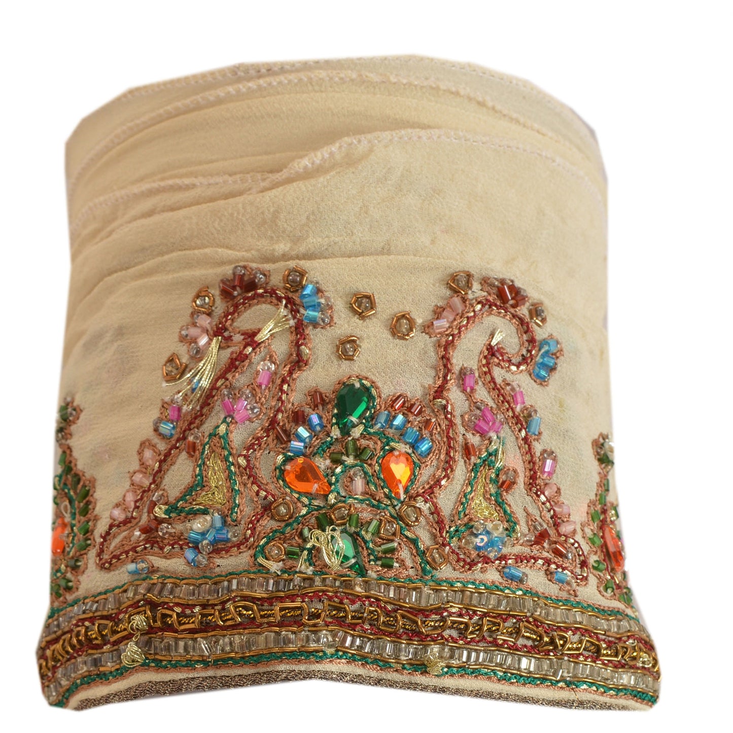 Sanskriti Vintage Sari Border Hand Beaded 1 Yd Indian Trim Sewing Cream Lace