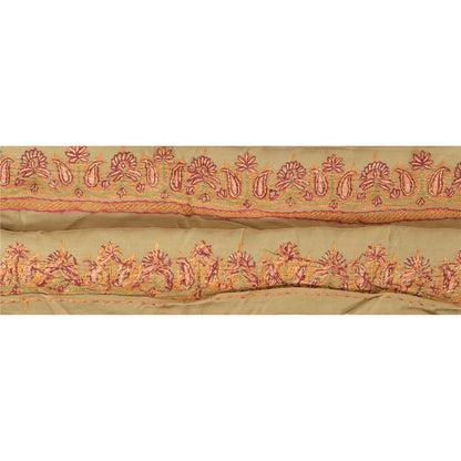 SANSKRITI VINTAGE Border Hand Embroidered 1 YD Trim Ribbon Olive Green Lace