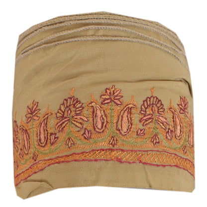 SANSKRITI VINTAGE Border Hand Embroidered 1 YD Trim Ribbon Olive Green Lace