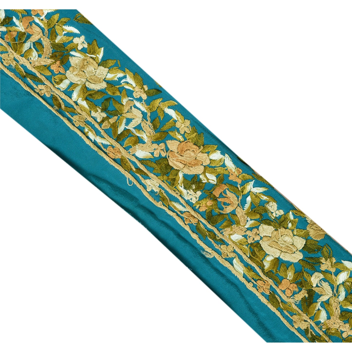 Sanskriti Vintage Border Hand Embroidered 1 Yard Trim Sewing Green Craft Lace