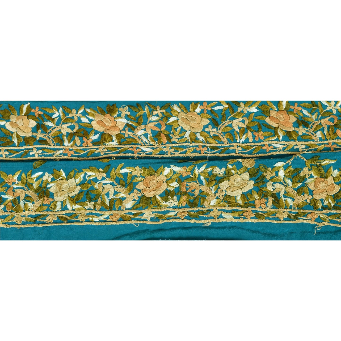 Sanskriti Vintage Border Hand Embroidered 1 Yard Trim Sewing Green Craft Lace