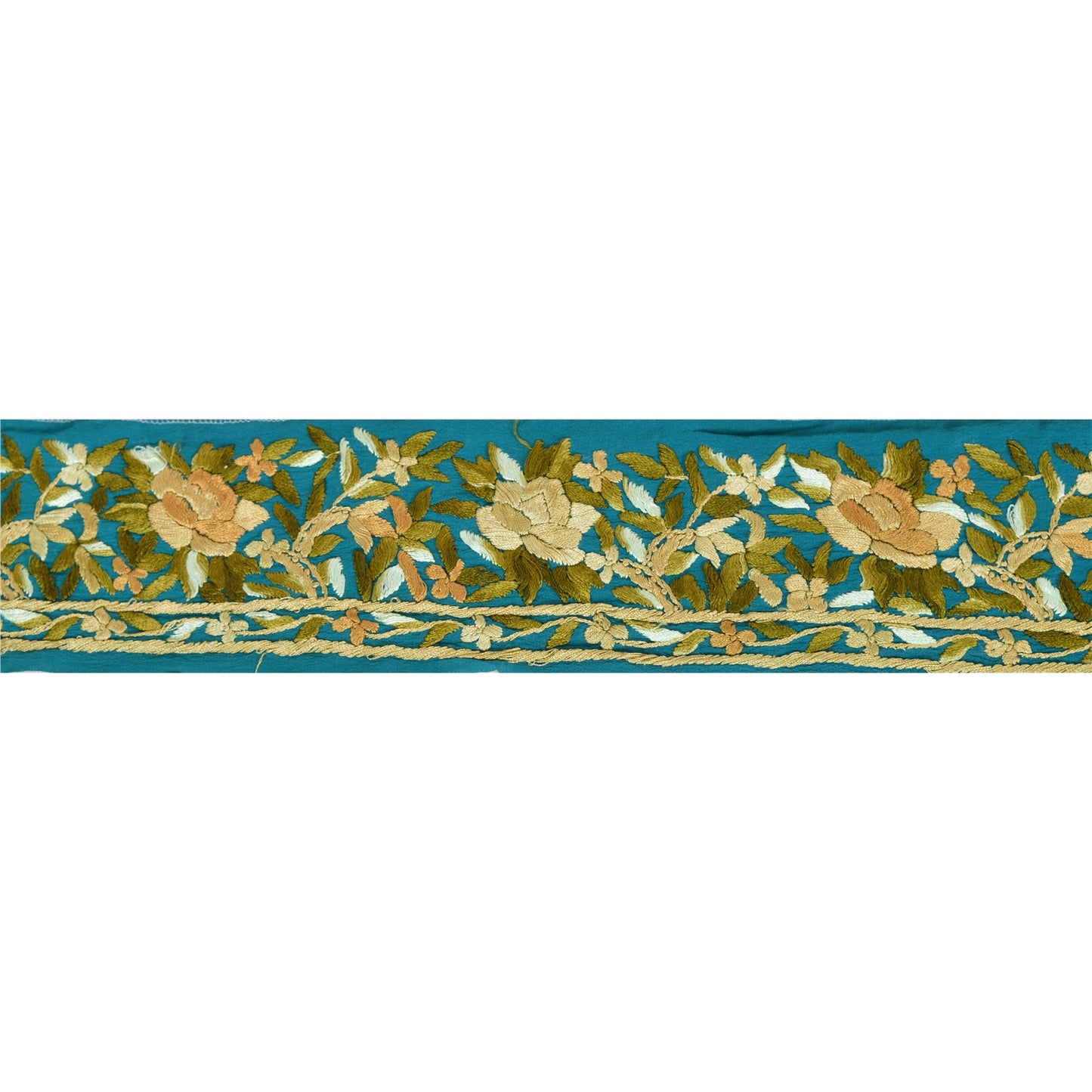 Sanskriti Vintage Border Hand Embroidered 1 Yard Trim Sewing Green Craft Lace