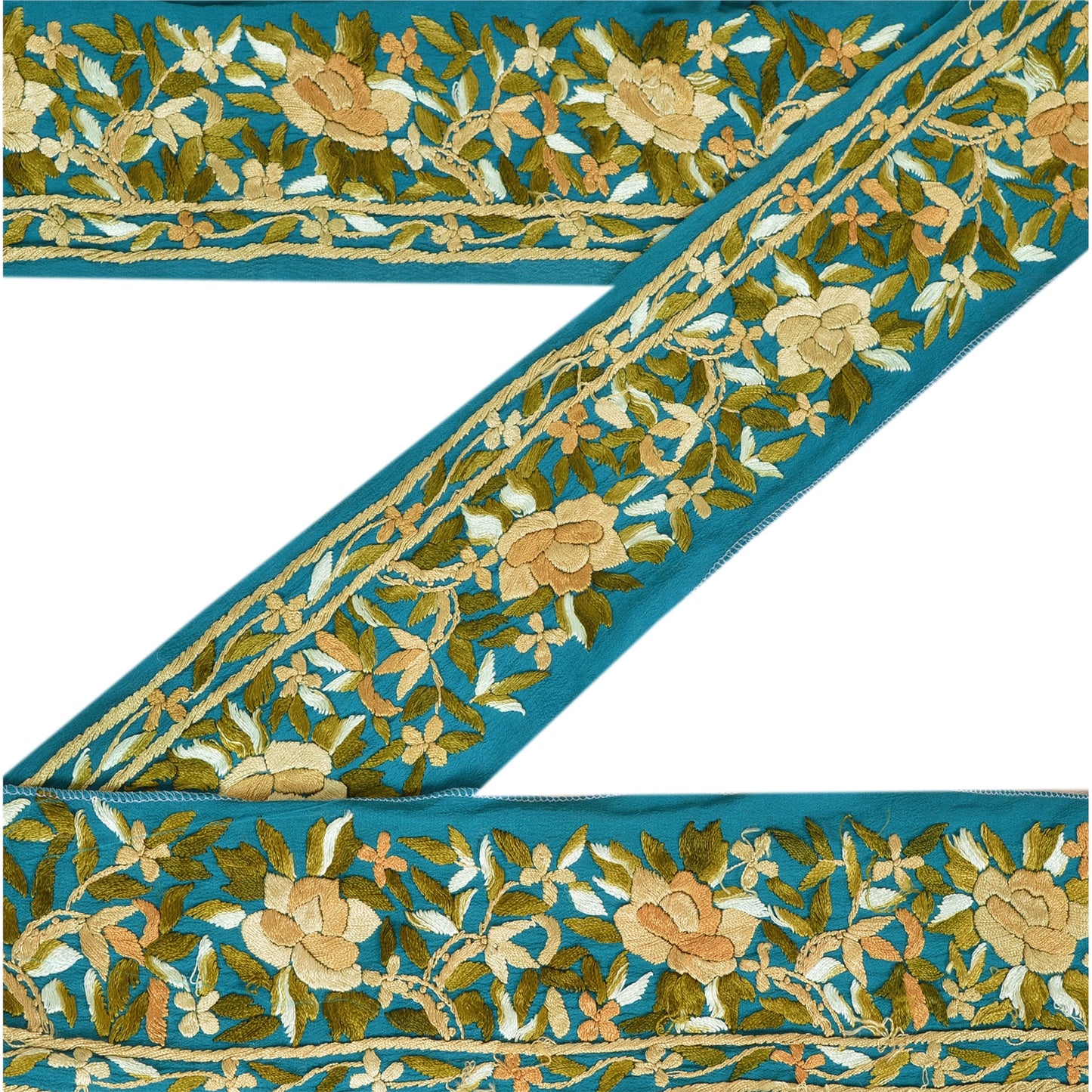 Sanskriti Vintage Border Hand Embroidered 1 Yard Trim Sewing Green Craft Lace