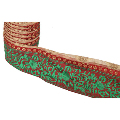 Sanskriti Vintage Sari Border Embroidered 1 Yd Trim Sewing Dark Red Craft Lace