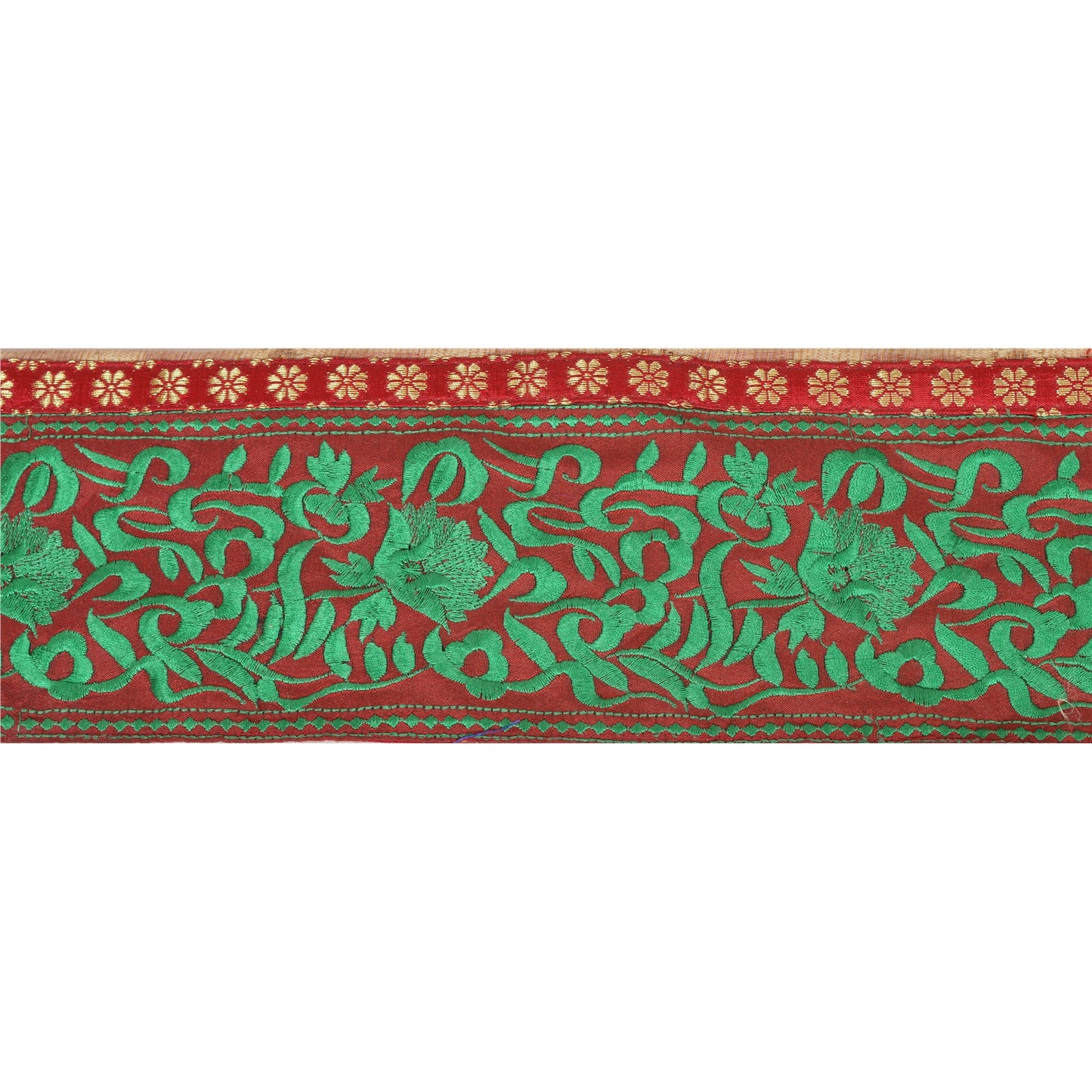 Sanskriti Vintage Sari Border Embroidered 1 Yd Trim Sewing Dark Red Craft Lace