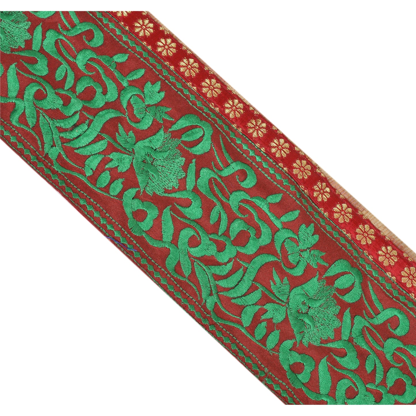Sanskriti Vintage Sari Border Embroidered 1 Yd Trim Sewing Dark Red Craft Lace