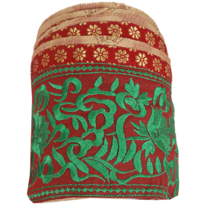 Sanskriti Vintage Sari Border Embroidered 1 Yd Trim Sewing Dark Red Craft Lace