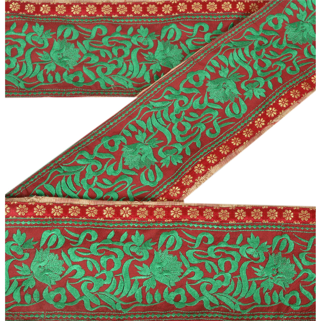 Sanskriti Vintage Sari Border Embroidered 1 Yd Trim Sewing Dark Red Craft Lace