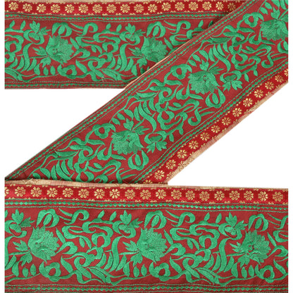 Sanskriti Vintage Sari Border Embroidered 1 Yd Trim Sewing Dark Red Craft Lace