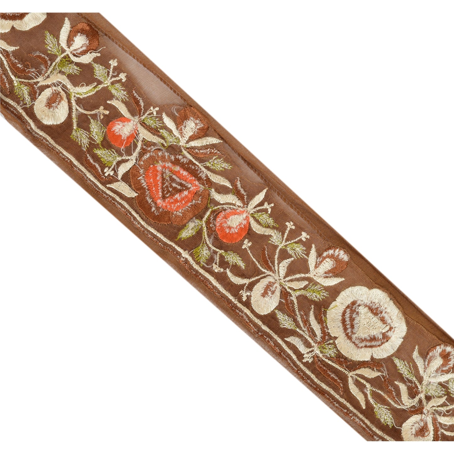 Sanskriti Vintage Border Embroidered 1 Yard Trim Sewing Green Craft Floral Lace