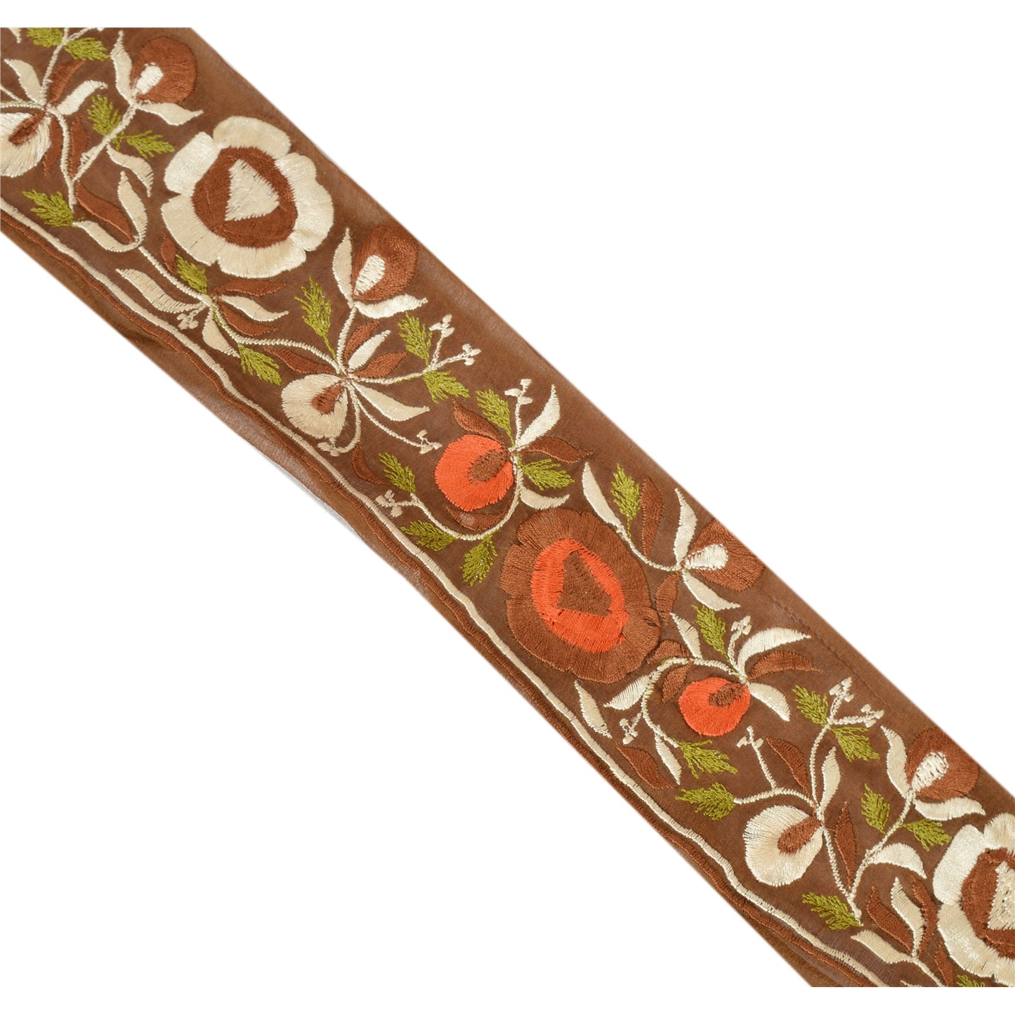 Sanskriti Vintage Border Embroidered 1 Yard Trim Sewing Green Craft Floral Lace