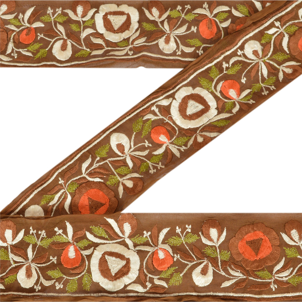 Sanskriti Vintage Border Embroidered 1 Yard Trim Sewing Green Craft Floral Lace