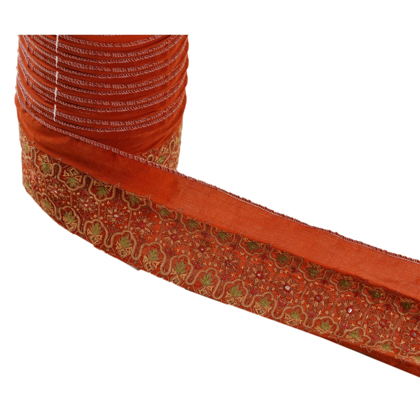 Sanskriti Vintage Sari Border Hand Embroidered Zari 1YD Trim Sewing Orange Lace