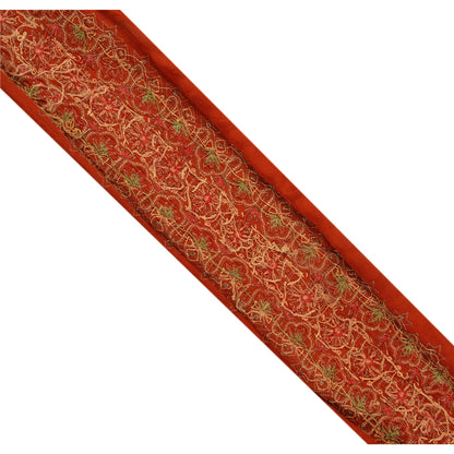 Sanskriti Vintage Sari Border Hand Embroidered Zari 1YD Trim Sewing Orange Lace
