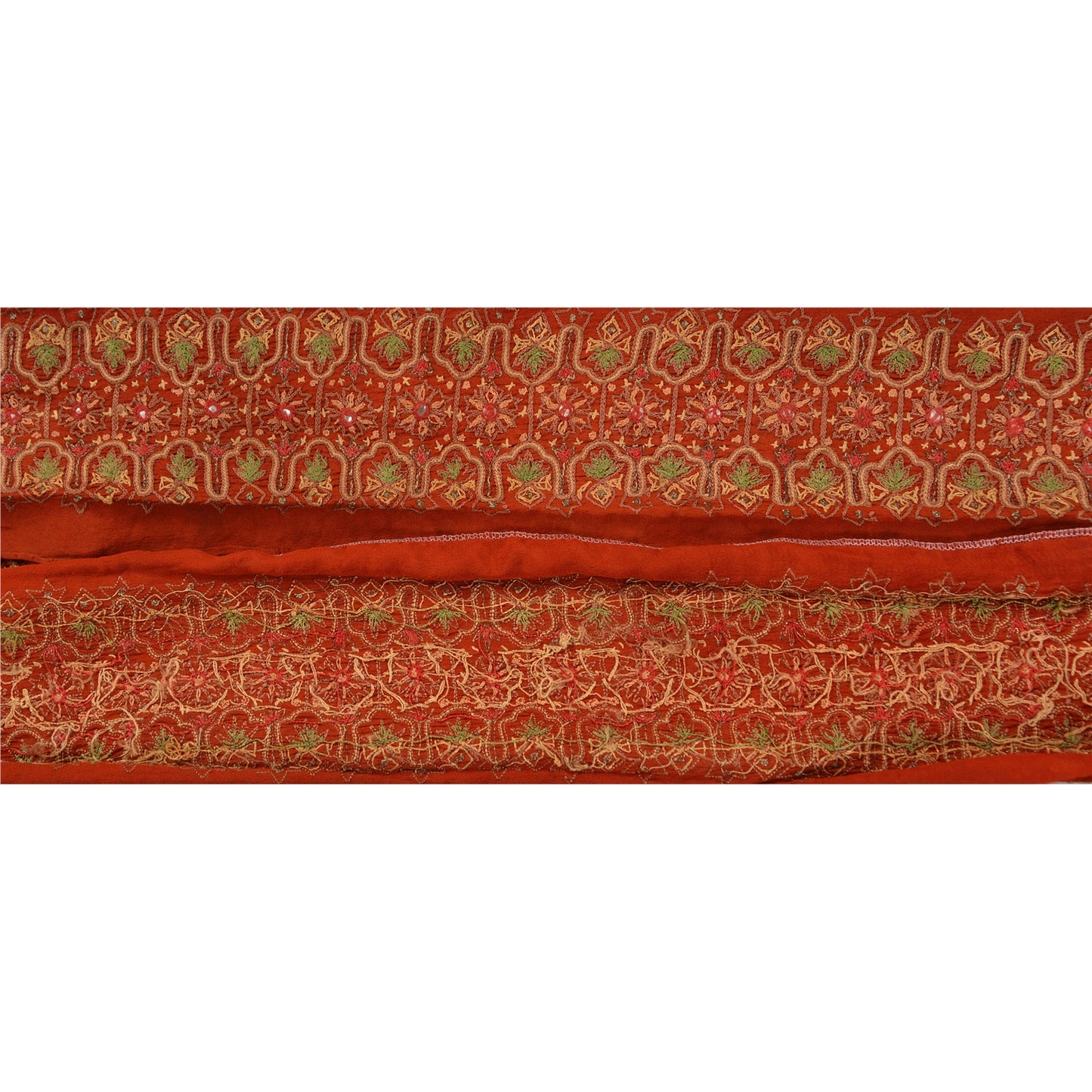 Sanskriti Vintage Sari Border Hand Embroidered Zari 1YD Trim Sewing Orange Lace