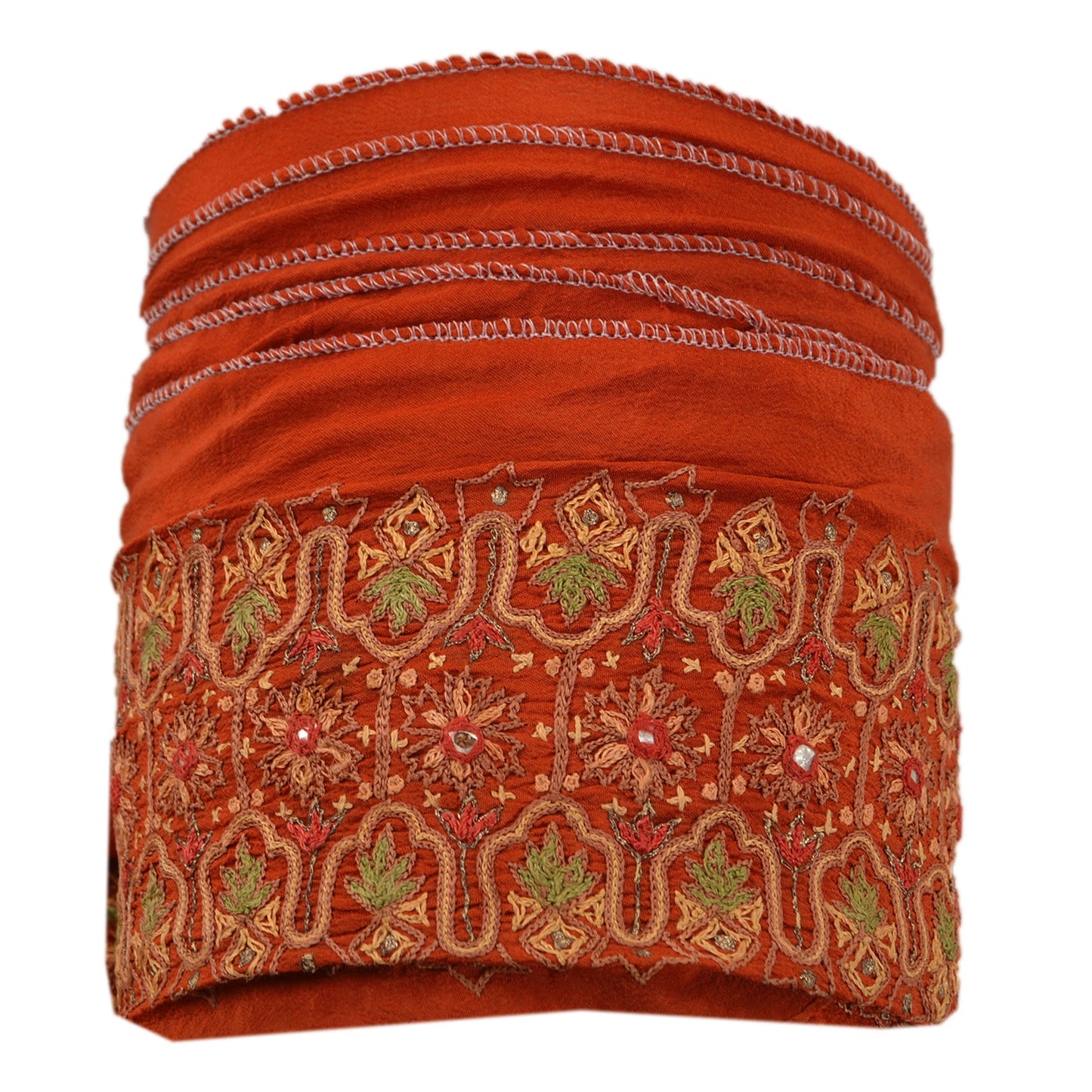 Sanskriti Vintage Sari Border Hand Embroidered Zari 1YD Trim Sewing Orange Lace