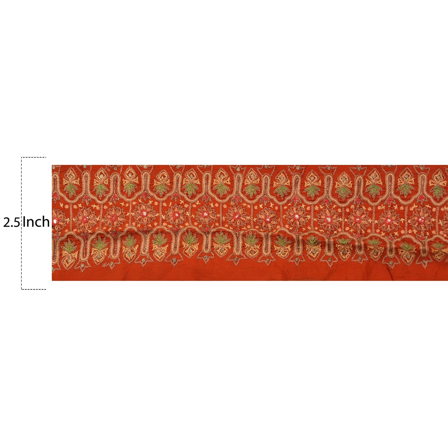 Sanskriti Vintage Sari Border Hand Embroidered Zari 1YD Trim Sewing Orange Lace