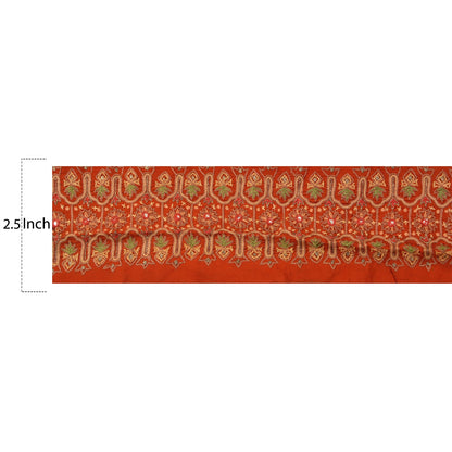 Sanskriti Vintage Sari Border Hand Embroidered Zari 1YD Trim Sewing Orange Lace