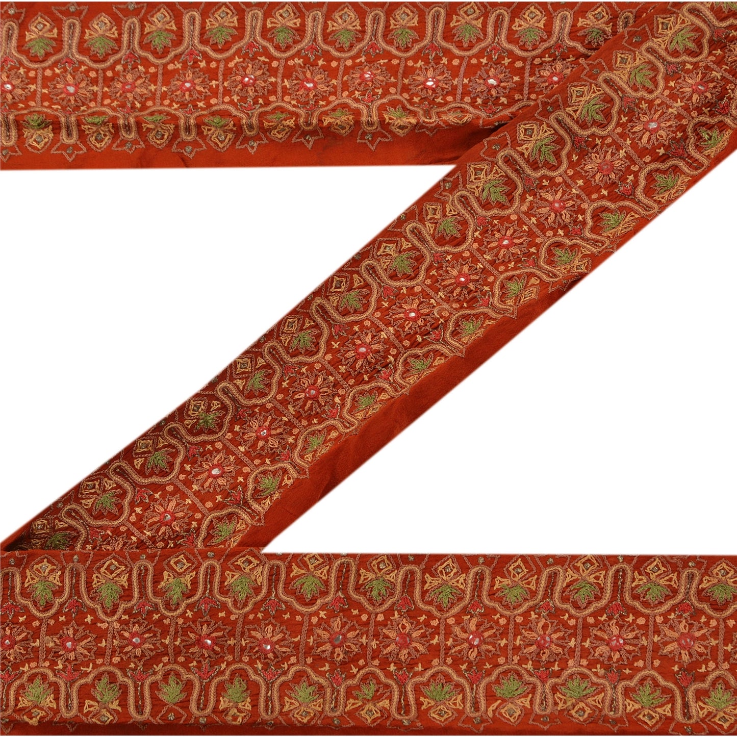 Sanskriti Vintage Sari Border Hand Embroidered Zari 1YD Trim Sewing Orange Lace