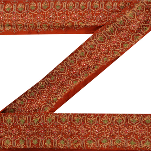 Sanskriti Vintage Sari Border Hand Embroidered Zari 1YD Trim Sewing Orange Lace