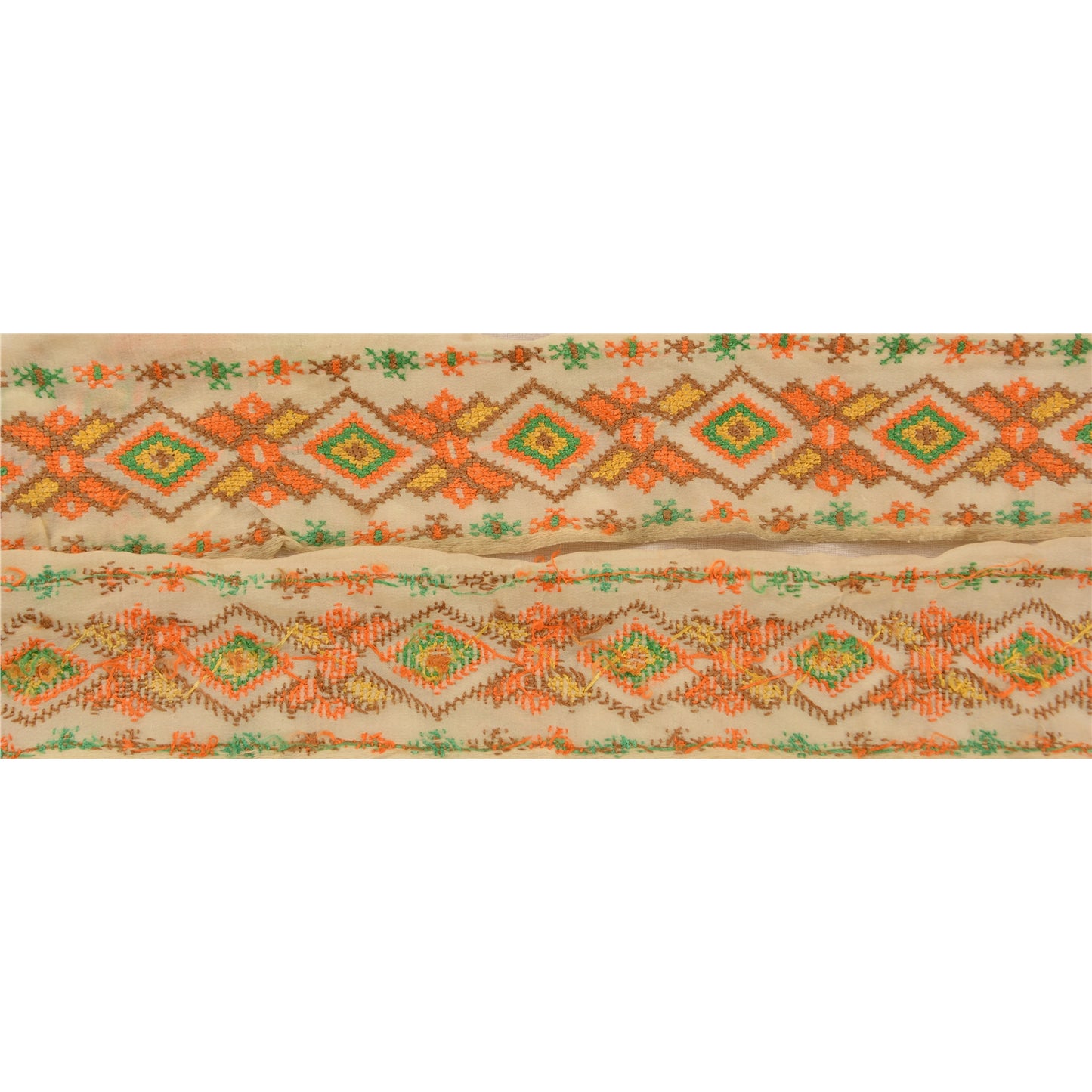 Sanskriti Vintage Sari Border Hand Embroidered Sindhi 1Yd Trim Sewing Craft Lace