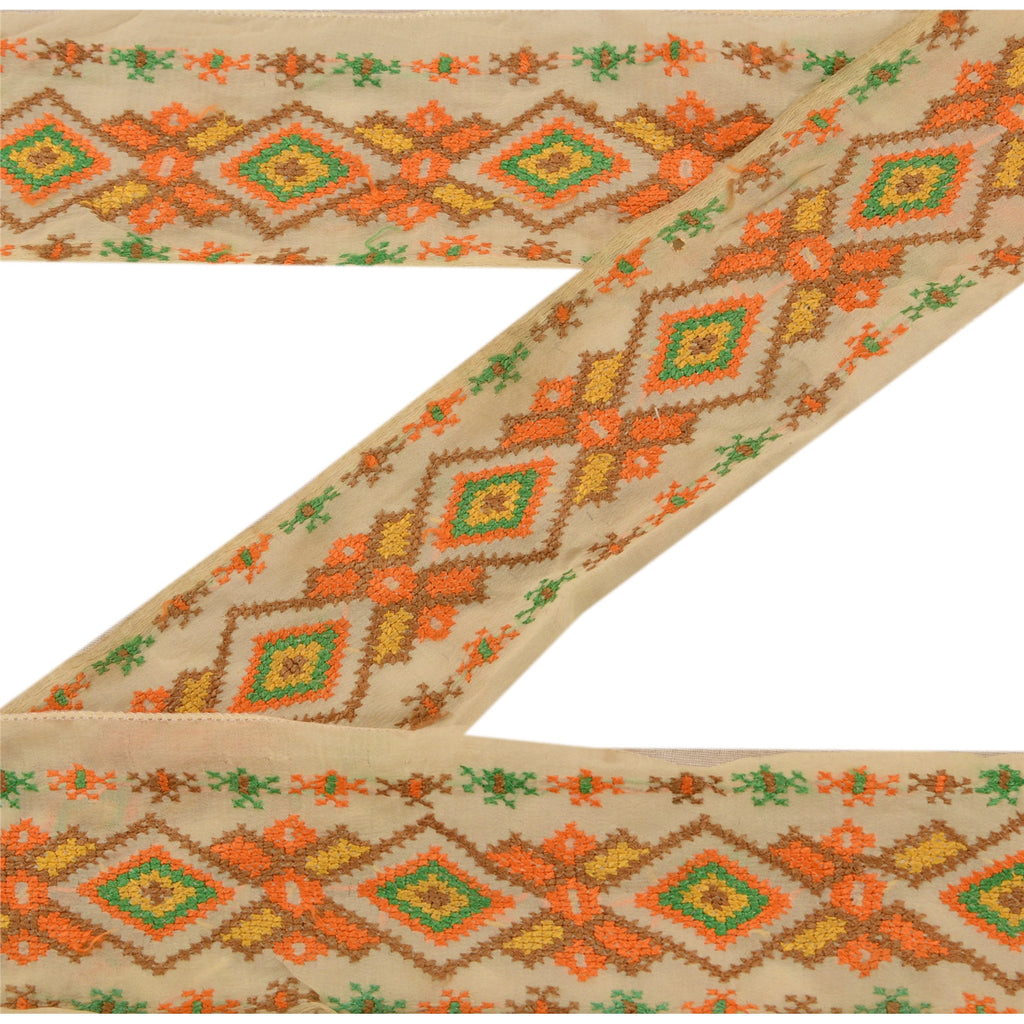 Sanskriti Vintage Sari Border Hand Embroidered Sindhi 1Yd Trim Sewing Craft Lace