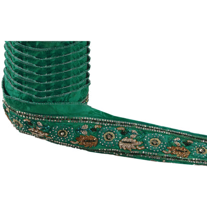 Sanskriti Vintage Sari Border Hand Beaded 1 Yd Trim Sewing Green Zircon Lace