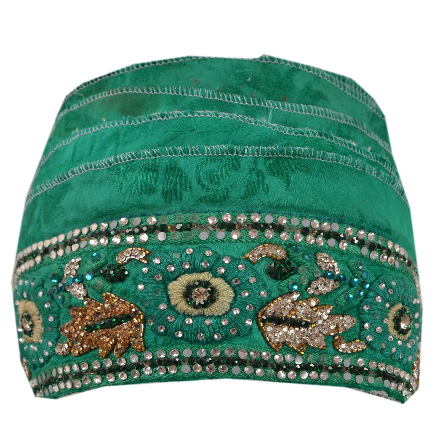 Sanskriti Vintage Sari Border Hand Beaded 1 Yd Trim Sewing Green Zircon Lace