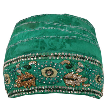 Sanskriti Vintage Sari Border Hand Beaded 1 Yd Trim Sewing Green Zircon Lace