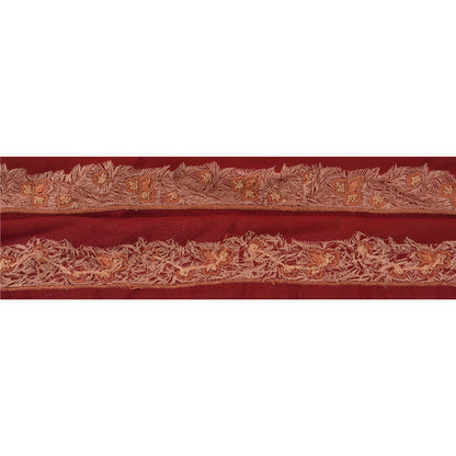 Sanskriti Vintage Sari Border Hand Embroidered 1 YD Trim Ribbon Dark Red Lace 1W
