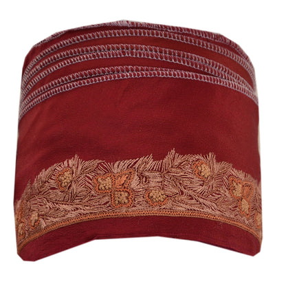 Sanskriti Vintage Sari Border Hand Embroidered 1 YD Trim Ribbon Dark Red Lace 1W